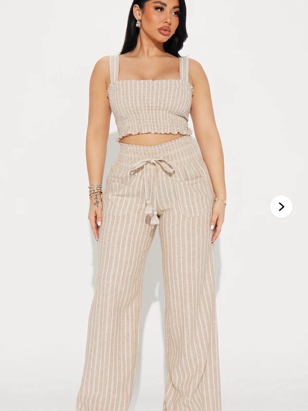 Fashion Nova Beige Striped Wide-Leg Pants set